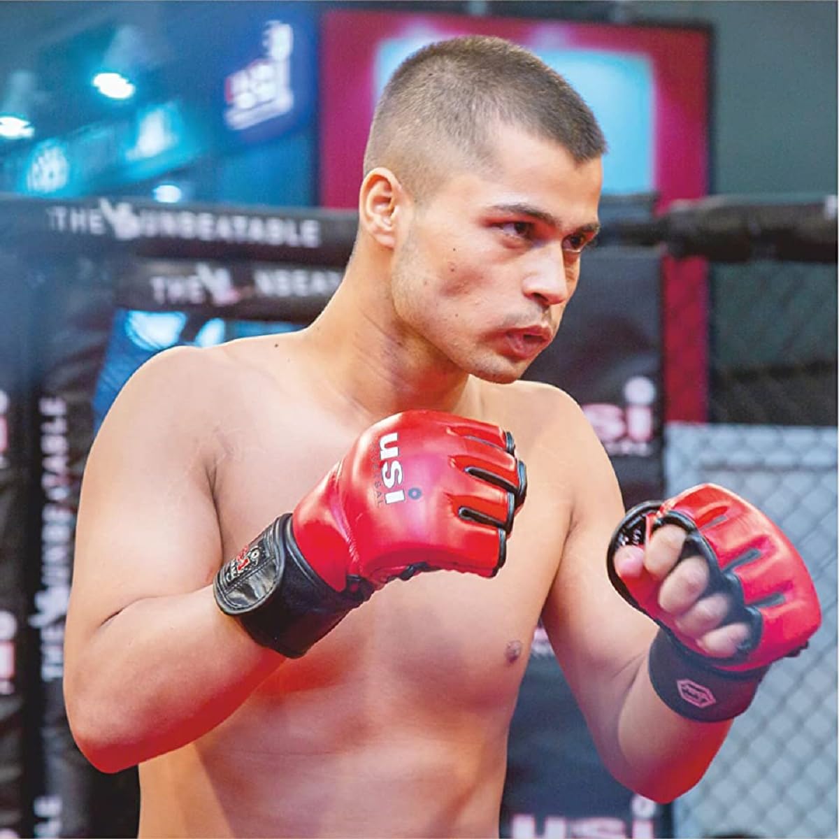 USI Universal 618E1 Amateur MMA Boxing Gloves – Open-Palm PU Grappling Gloves for Training, Bag Work, and Mixed Martial Arts Combat - Best Price online Prokicksports.com