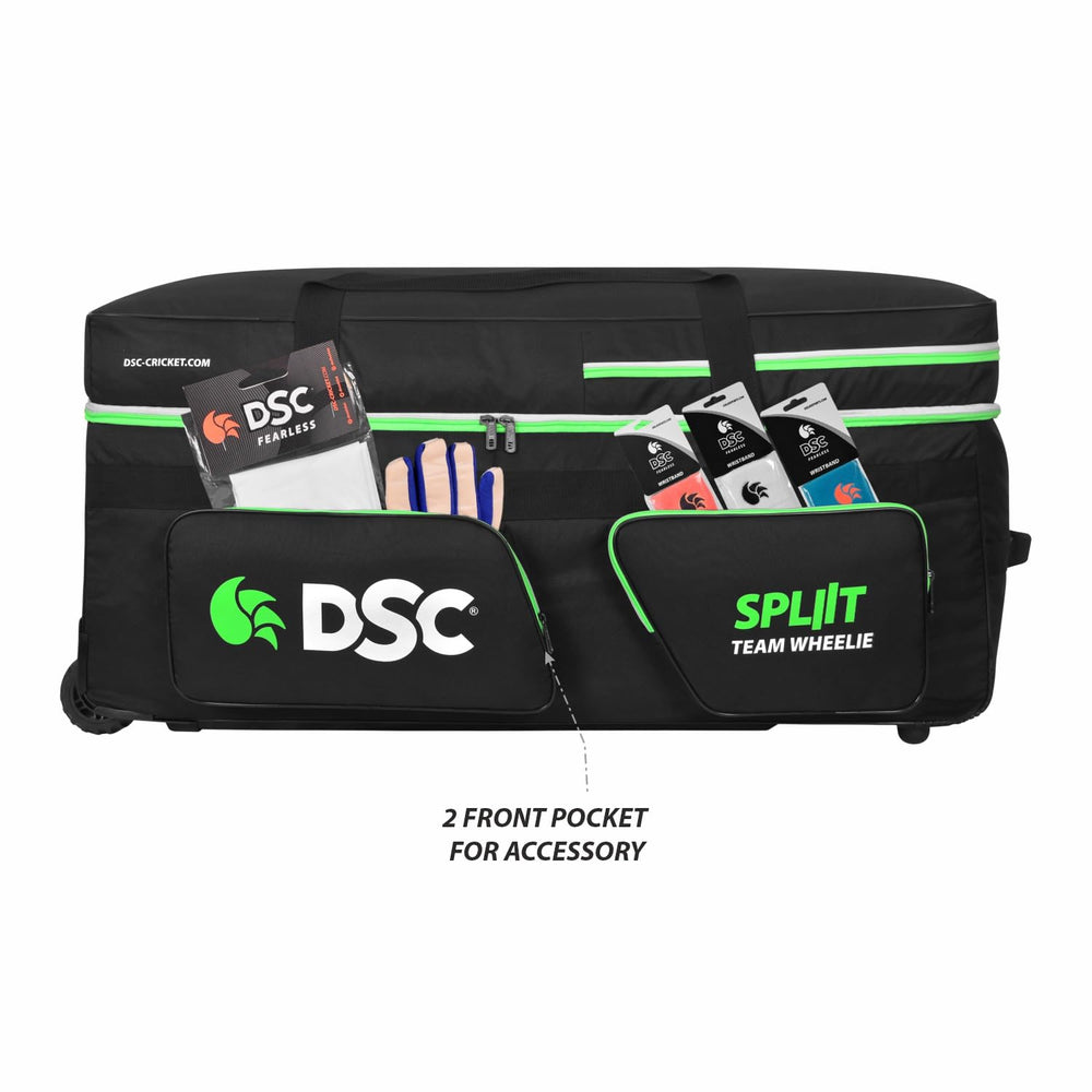 DSC Spliit Team Wheelie Cricket Kit Bag | Large Cricket Equipment Bag with Tractor Wheels | Padded Bat Pockets, Shoe Section
