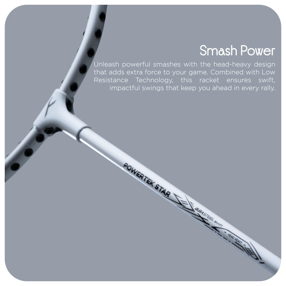 HUNDRED Powertek Star (2 Strung Rackets + 2pc Nylon Shuttlecocks), 16-18 LBS - Best Price online Prokicksports.com