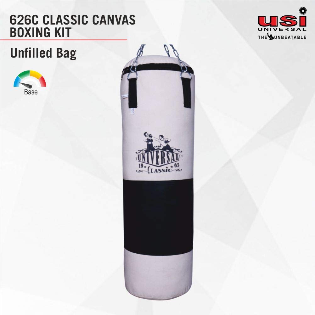 USI Universal 626C Classic Canvas Boxing Punching Bag – Durable White/Black Training Bag Without Fill for Home Gym, MMA, Fitness Boxing Practice - Best Price online Prokicksports.com