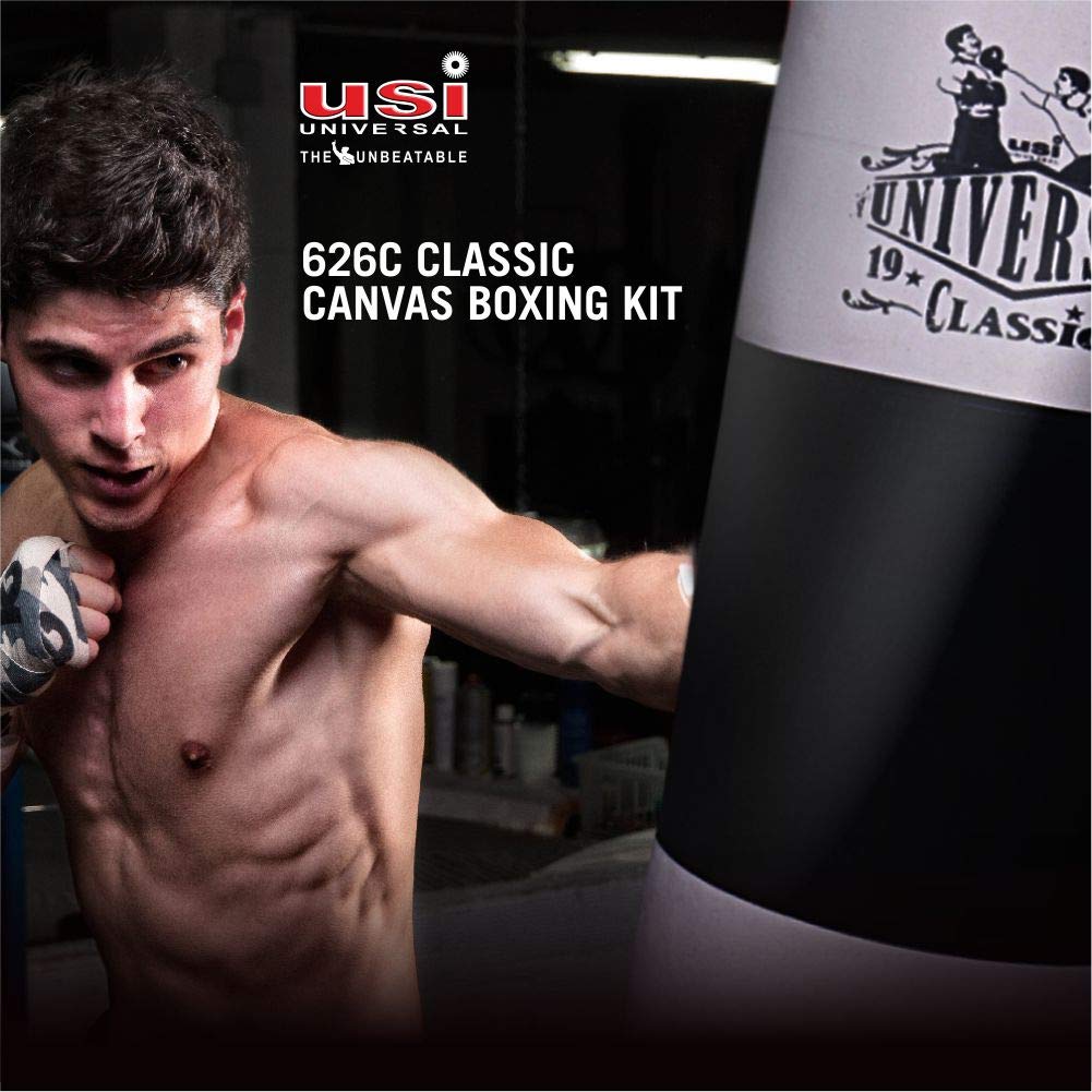 USI Universal 626C Classic Canvas Boxing Punching Bag – Durable White/Black Training Bag Without Fill for Home Gym, MMA, Fitness Boxing Practice - Best Price online Prokicksports.com