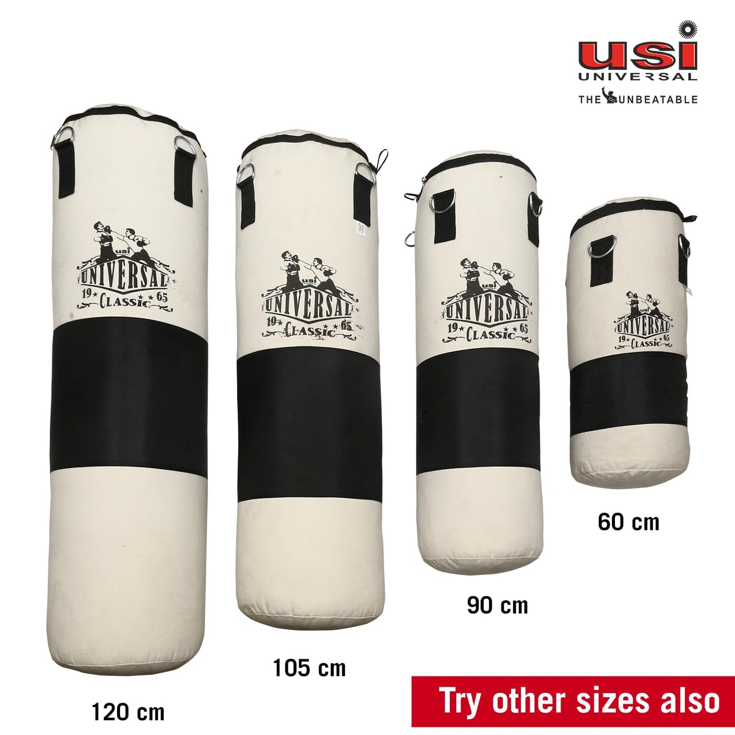 USI Universal 626C Classic Canvas Boxing Punching Bag – Durable White/Black Training Bag Without Fill for Home Gym, MMA, Fitness Boxing Practice - Best Price online Prokicksports.com