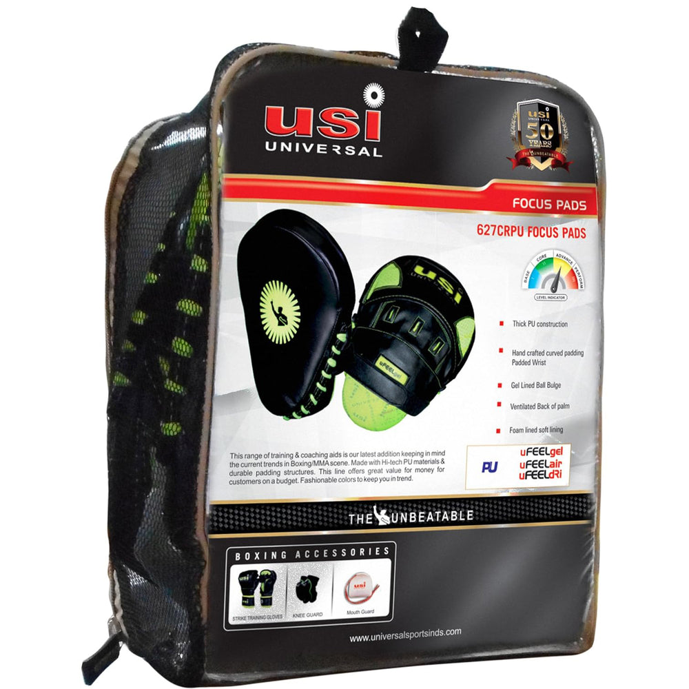 USI Universal 627CRPU Boxing Mitts Black/Neon – Lightweight Punching Pads for Focus Training, MMA, Muay Thai & Boxing Practice Sessions - Best Price online Prokicksports.com