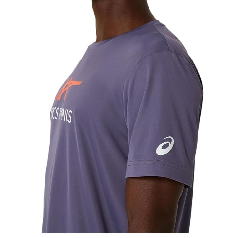 ASICS Men Court Graphic Tee Roundneck T-Shirt – Greyish Purple/Nova Orange | Breathable Sports Graphic Tee - Best Price online Prokicksports.com