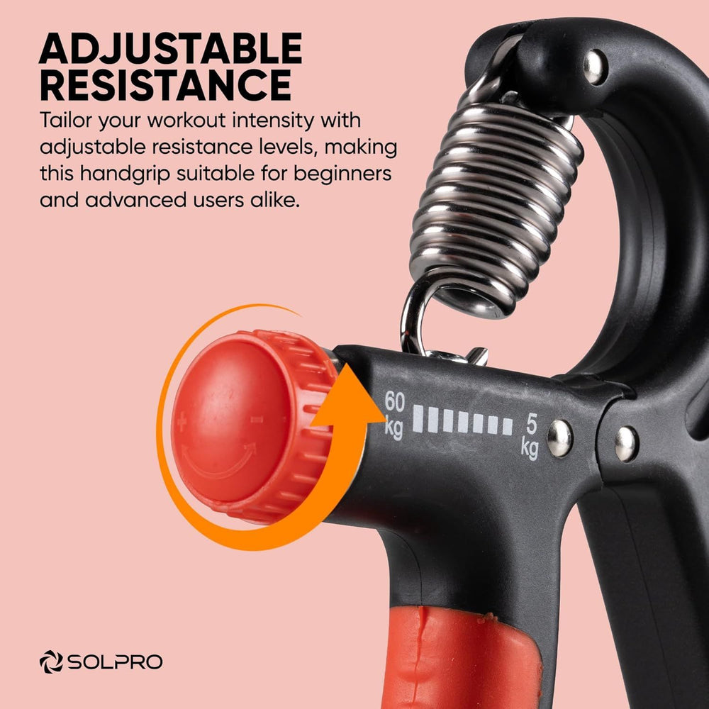 Solpro SHG-046 FirmFlex Adjustable Hand Grip Strengthener – 5-60kg Resistance, Ergonomic Grip, Forearm & Finger Strengthener with Mechanical Counter, Home Gym Rehab - Best Price online Prokicksports.com