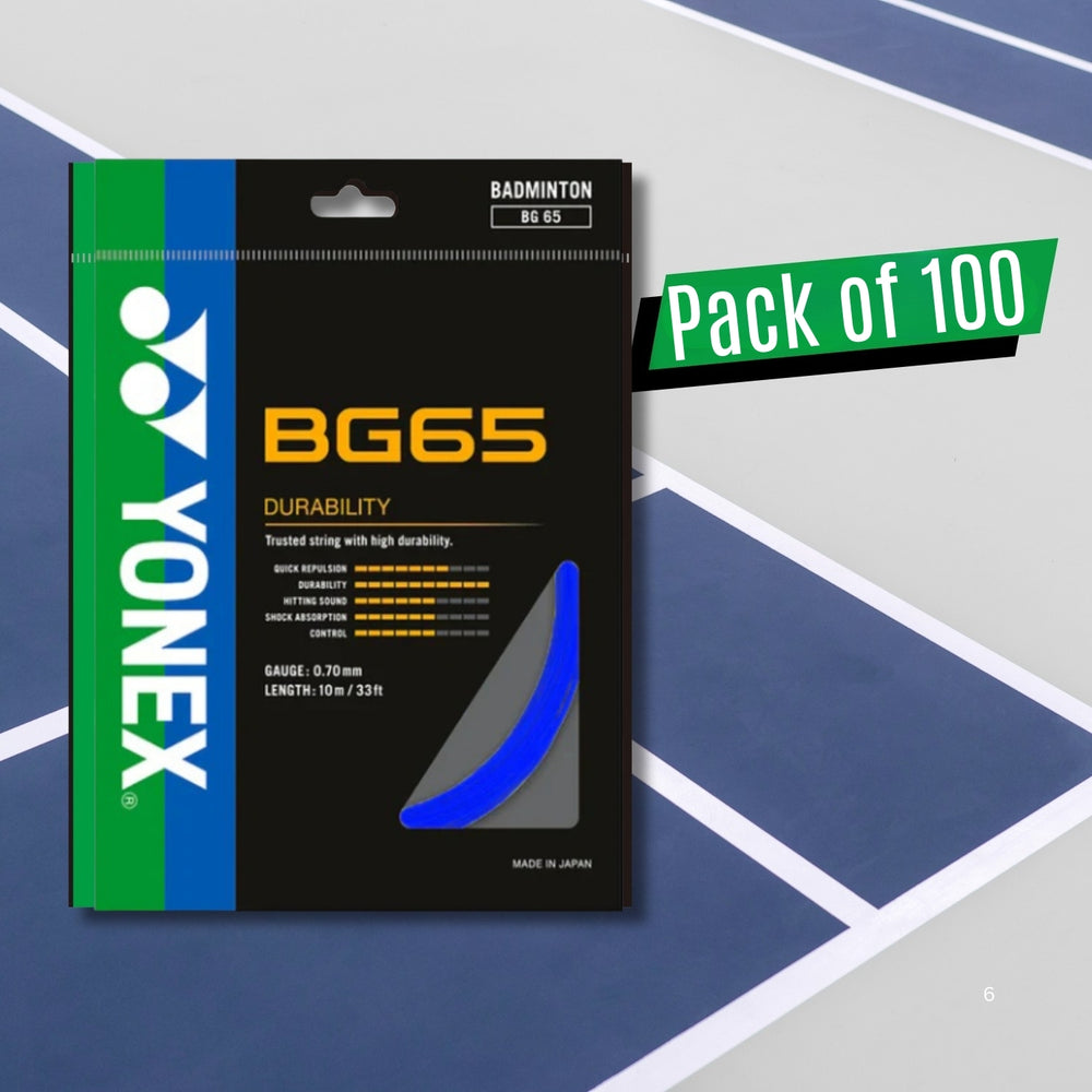Yonex BG 65 Badminton Strings – 0.70mm Gauge, 10m Sets, Pack of 100 (Extreme Durability All-Rounder) - Best Price online Prokicksports.com