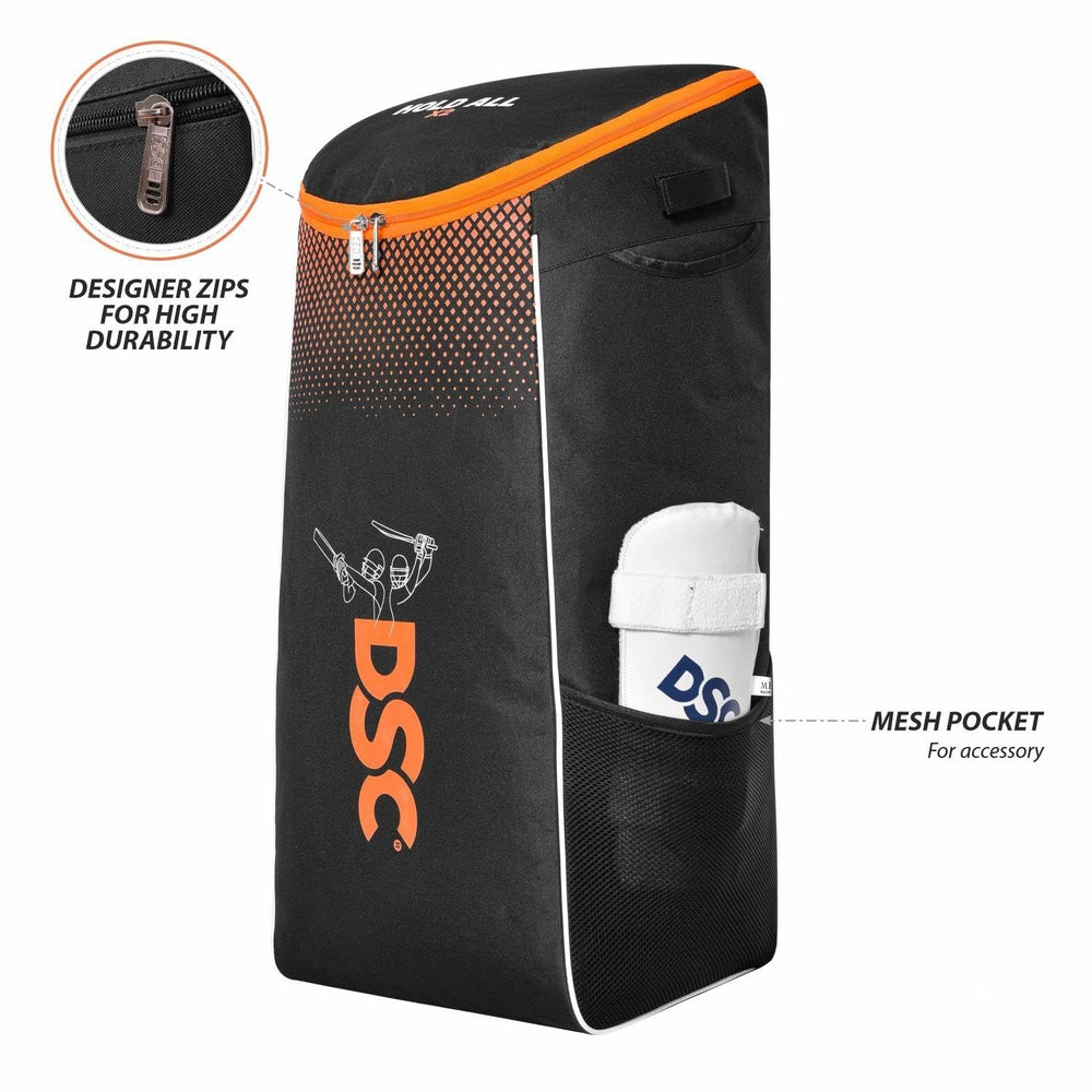 DSC Hold All X2 Cricket Kit Bag – Black/Orange, Large Capacity Cricket Gear Bag with Durable Fabric & Multiple Compartments - Best Price online Prokicksports.com