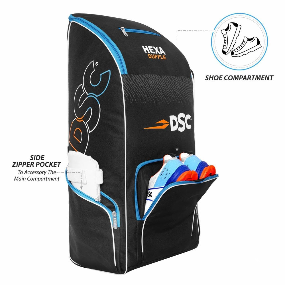DSC Hexa Cricket Kit Bag – Black/Blue, Premium Large Capacity Cricket Gear Bag with Durable Fabric & Multi-Compartment Storage - Best Price online Prokicksports.com
