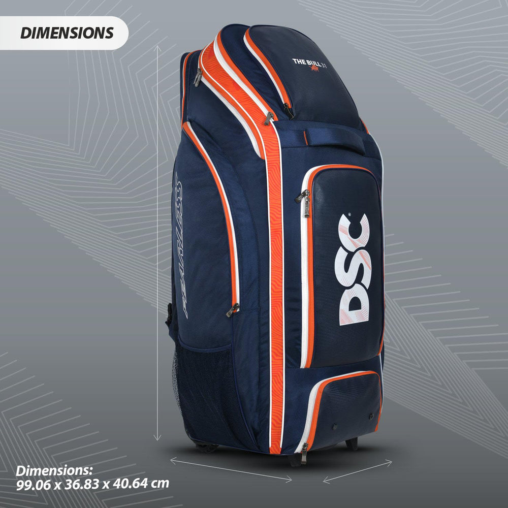 DSC Krunch Bull 31 Wheelie Cricket Kit Bag | Large Cricket Equipment Bag with Tractor Wheels | Holds 5 Bats, Helmet & Shoe Pocket