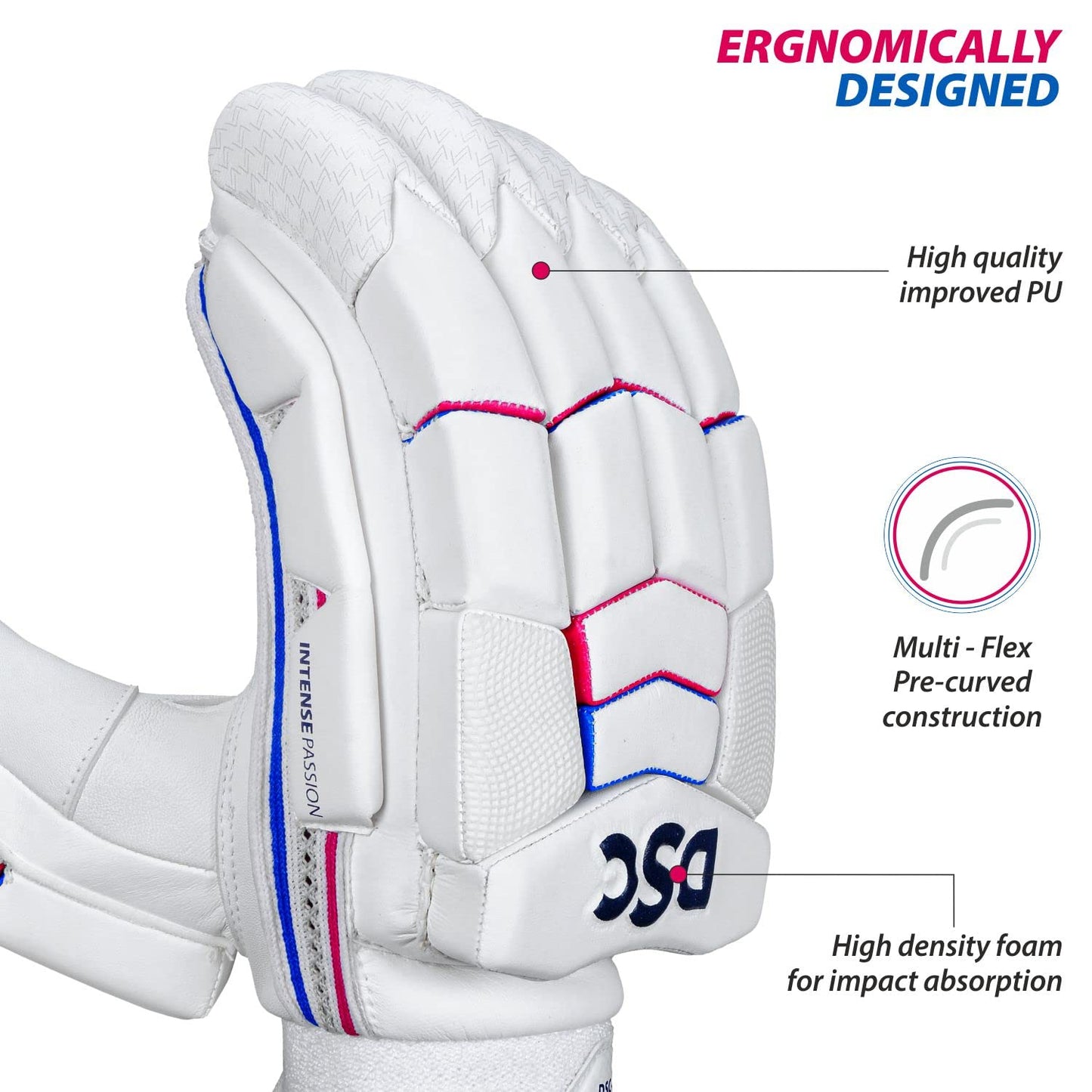 DSC Intense Passion RH Batting Gloves , White - Best Price online Prokicksports.com