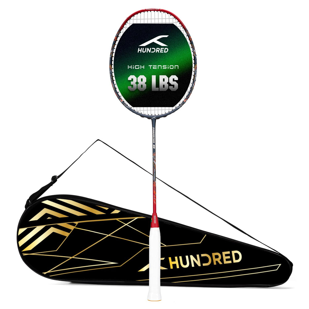 Hundred Predator Extra Strong Japan Made Graphite Unstrung Badminton Racket (38 lbs Max Tension) | Flexible Shaft Attacking Racquet with Full Cover - Best Price online Prokicksports.com