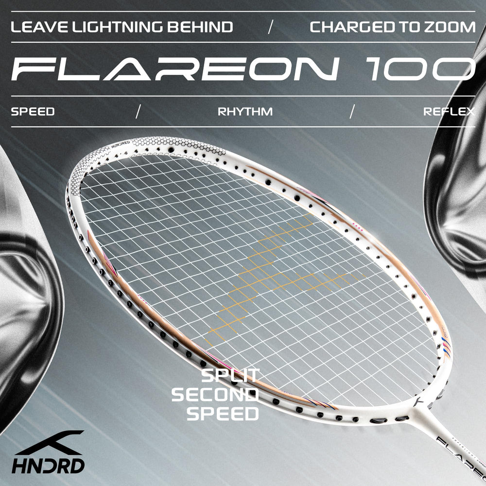 Hundred Flareon 100 Badminton Racket (Strung) | Carbon Fiber Frame | Speed Racket for Fast Swings with Full Cover | Max Tension 30 lbs - Best Price online Prokicksports.com