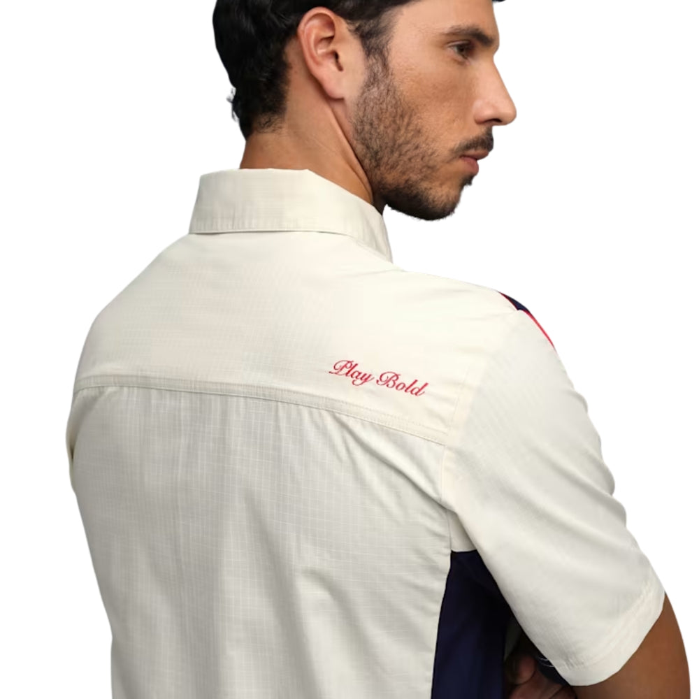 PUMA x RCB Woven Polo T-Shirt for Men | Premium Woven Fabric with Classic Collar, Button Placket & Official RCB Branding for Smart Casual Style - Best Price online Prokicksports.com