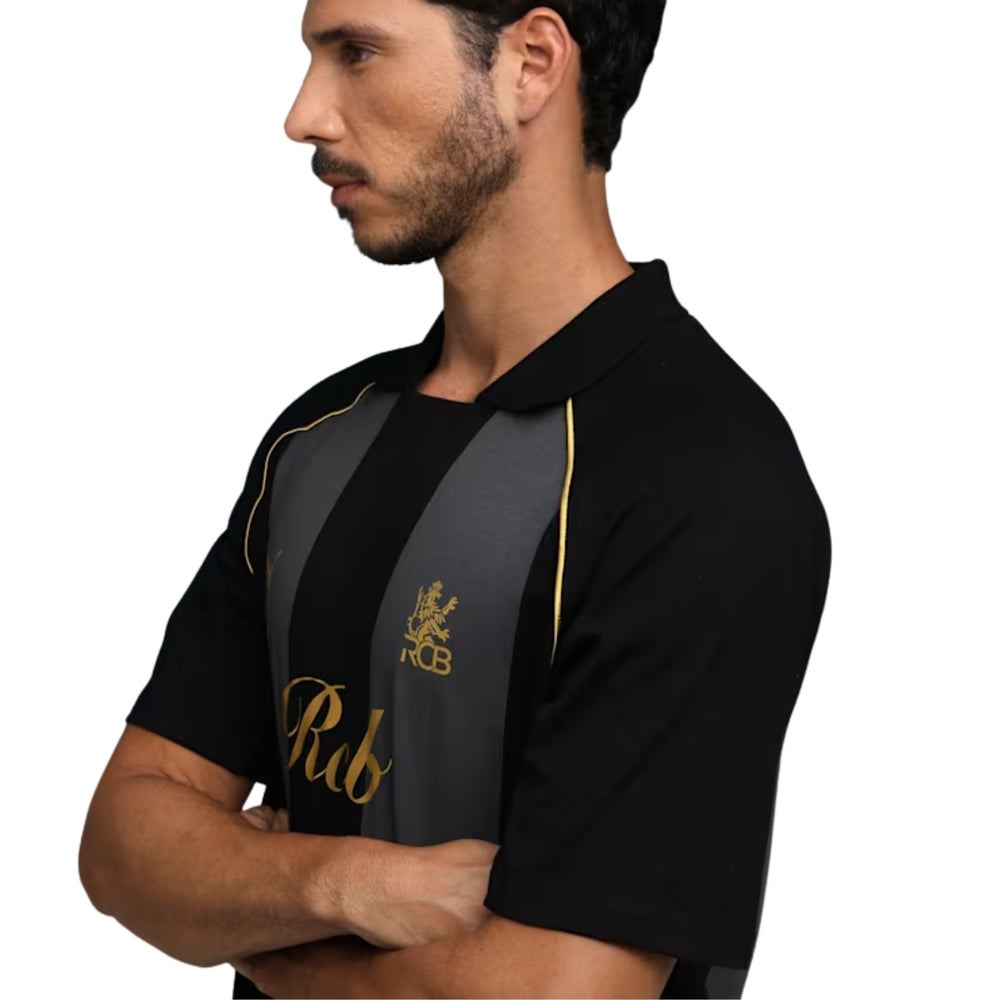 PUMA x RCB Striper Polo II Polo T-Shirt for Men | Classic Collar with Button Placket, Knitted Fabric & Official RCB Branding - Best Price online Prokicksports.com