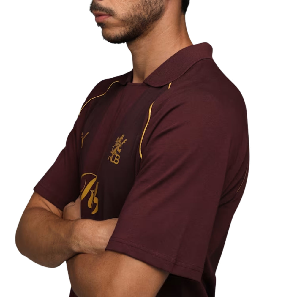 PUMA x RCB Striper Polo II Polo T-Shirt for Men | Classic Collar with Button Placket, Knitted Fabric & Official RCB Branding - Best Price online Prokicksports.com