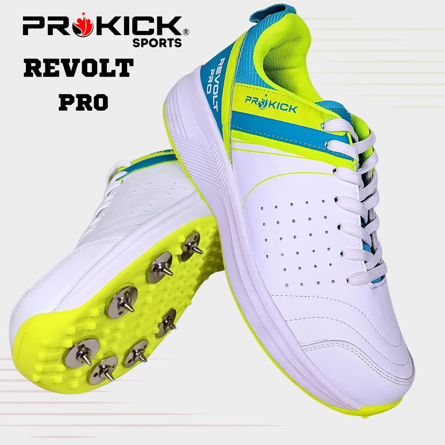 Prokick Revolt Pro Metal Spike Cricket Shoes – Lightweight Men’s Sports Footwear with Metal Spikes | Enhanced Grip | Breathable Design | All-Rounder Performance on Turf and Pitch - Best Price online Prokicksports.com