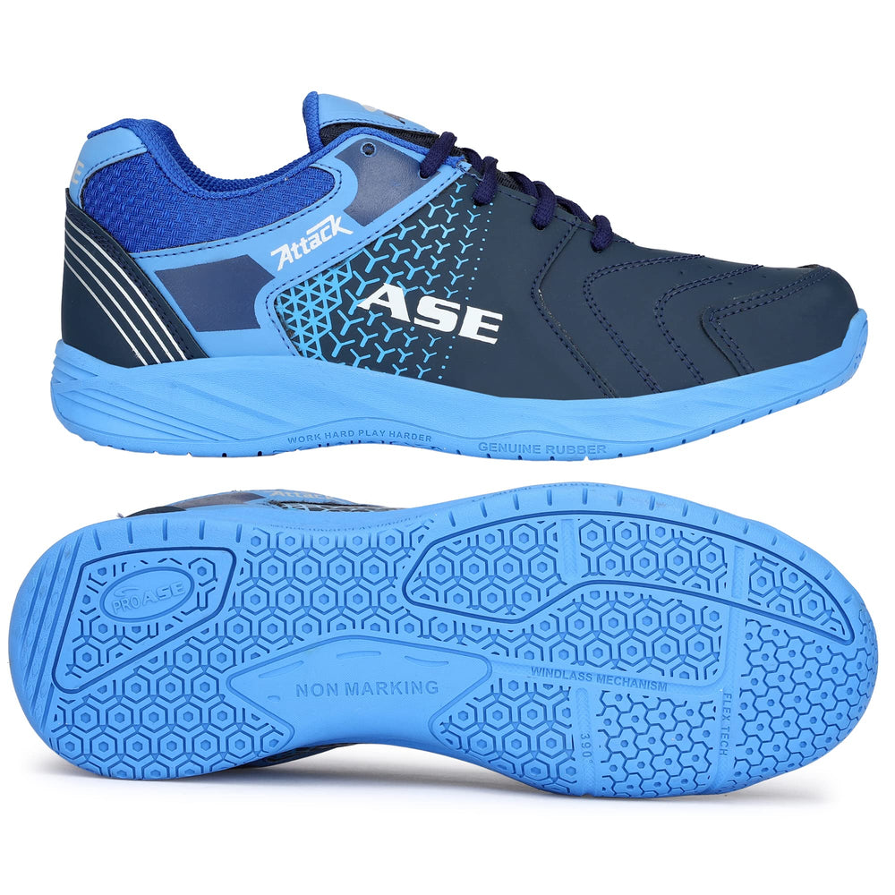 ASE Attack Badminton Shoes | Non-Marking Rubber Sole with Round Sole Support, Mesh Breathability & Shock Absorption