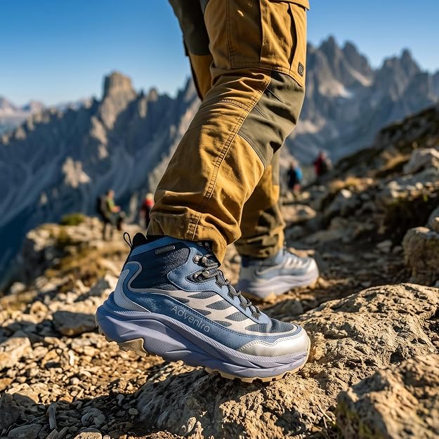Adventra Waterproof Hiking Shoes for Men | Conquer Every Trail, Mid-Ankle Ripstop Upper, Anti-Skid Rubber Sole, EVA Cushioned Comfort, Reinforced Toe Cap, Rugged Terrain Ready