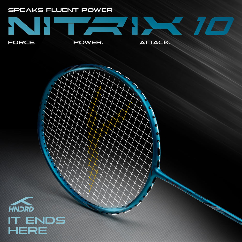 Hundred Nitrix 10 Badminton Racket (Strung) | Head-Heavy Carbon Fiber Attacking Racquet with Full Cover | Max Tension 30 lbs - Best Price online Prokicksports.com
