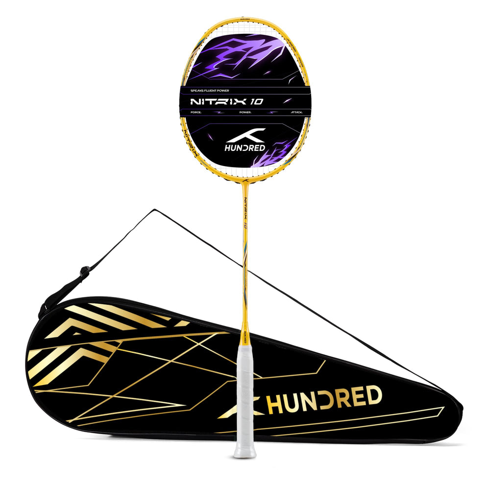 Hundred Nitrix 10 Badminton Racket (Strung) | Head-Heavy Carbon Fiber Attacking Racquet with Full Cover | Max Tension 30 lbs - Best Price online Prokicksports.com