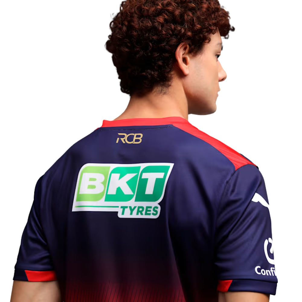 PUMA RCB Replica Jersey 2026 V-Neck T-Shirt for Men | dryCELL Sweat-Wicking Fabric with Lightweight Interlock Knit & Official Team Crest, Navy/Flame Scarlet - Best Price online Prokicksports.com
