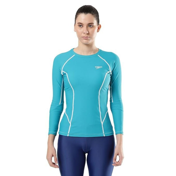 Speedo Women’s Long Sleeve Suntop – Solid Design | UPF 40+ UV Protection, Endurance®10 Chlorine-Resistant Fabric & Crew Neck