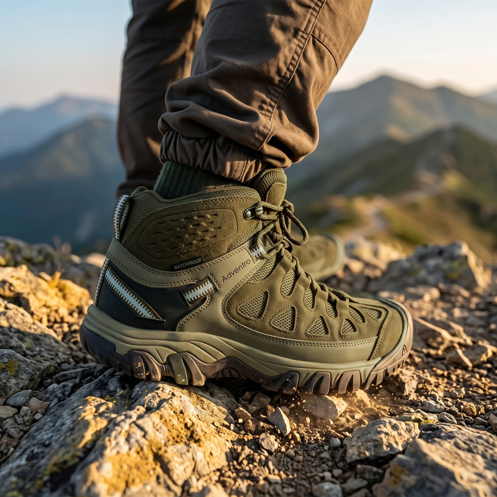 Waterproof Mid Ankle Hiking Shoes with Suede Upper (ET1113) | Synthetic Suede, EVA Cushioned Midsole, Deep-Lug Anti-Skid Outsole, Reflective Tape, All Season