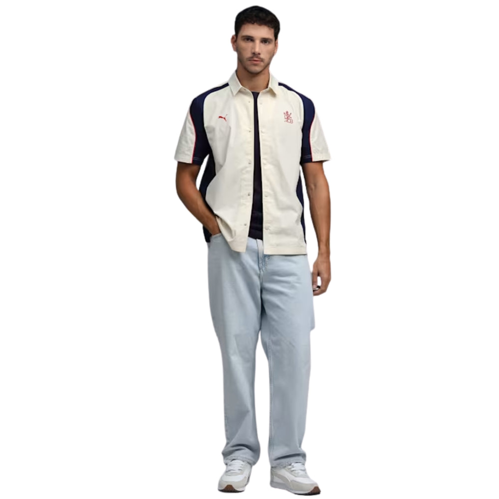 PUMA x RCB Woven Polo T-Shirt for Men | Premium Woven Fabric with Classic Collar, Button Placket & Official RCB Branding for Smart Casual Style - Best Price online Prokicksports.com