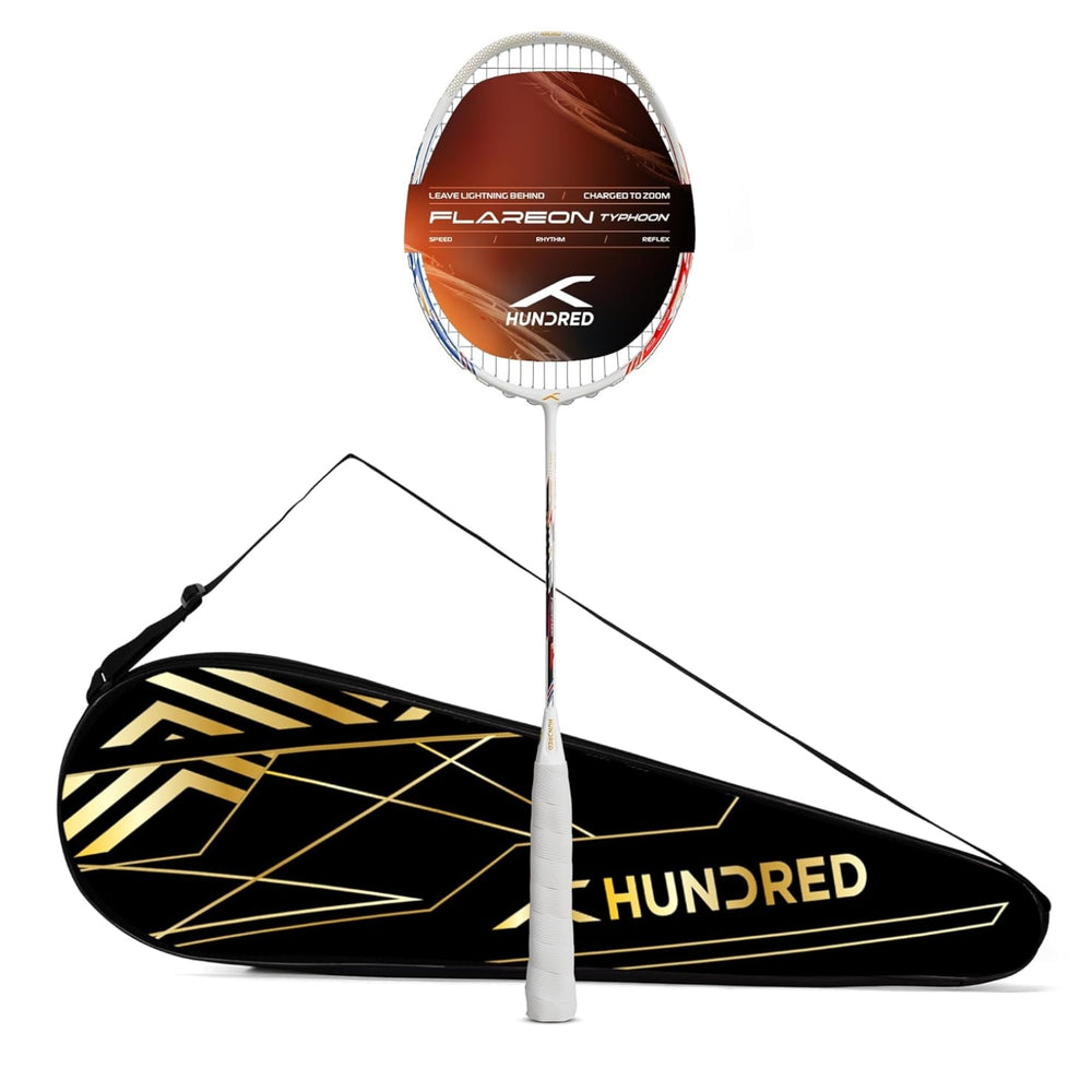 Hundred Flareon Typhoon Strung Badminton Racquet | Superlight Carbon Fibre Frame with CNTRL Foam Technology | Speed & Control Series - Best Price online Prokicksports.com