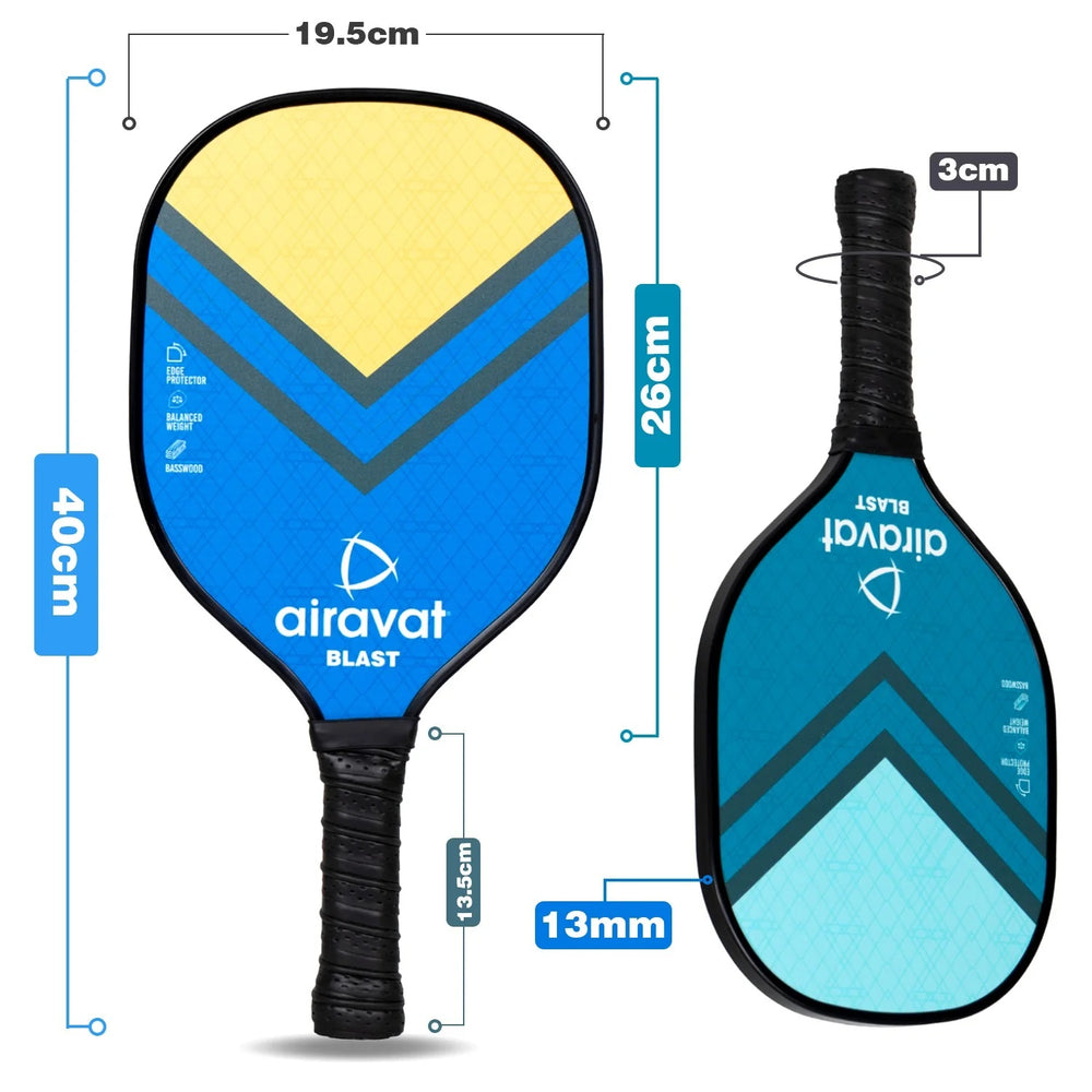 Airavat Blast 7406 Pickleball Paddle Set – 13mm | 2 Paddles + 2 Balls + Carry Bag | USAPA Approved | Lightweight Power & Control | Premium Grip | Tournament Ready (Yellow, Blue) - Best Price online Prokicksports.com