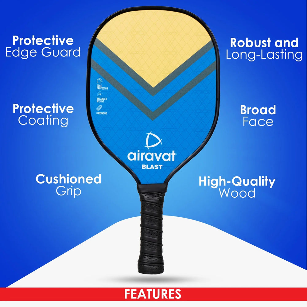 Airavat Blast 7406 Pickleball Paddle Set – 13mm | 2 Paddles + 2 Balls + Carry Bag | USAPA Approved | Lightweight Power & Control | Premium Grip | Tournament Ready (Yellow, Blue) - Best Price online Prokicksports.com