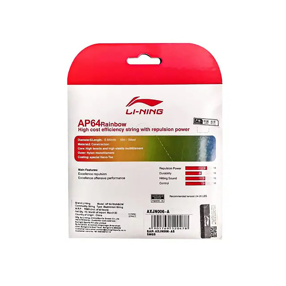 Li-Ning AP64 Rainbow Badminton String 0.64mm – Ultra-Thin High Repulsion Power String for Fast Rallies and Spin Control in Vibrant Multi-Color - Best Price online Prokicksports.com