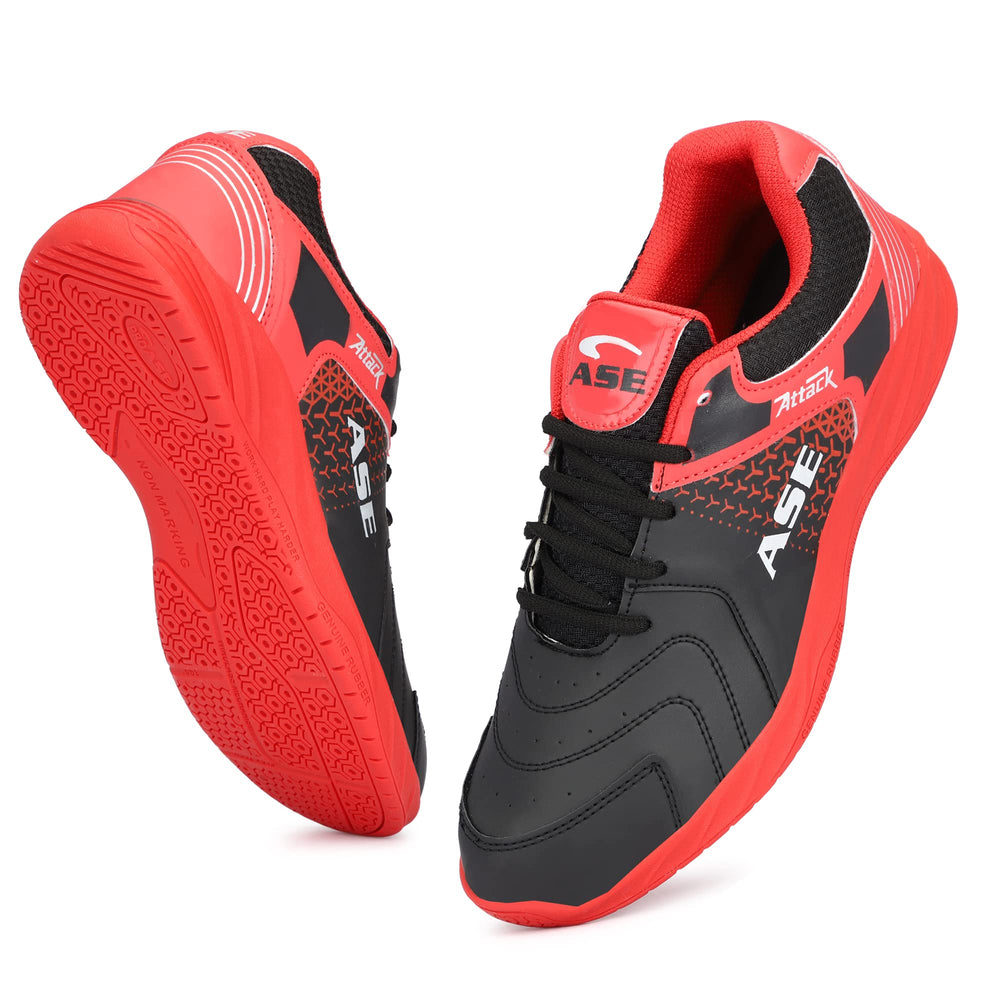 ASE Attack Badminton Shoes | Non-Marking Rubber Sole with Round Sole Support, Mesh Breathability & Shock Absorption