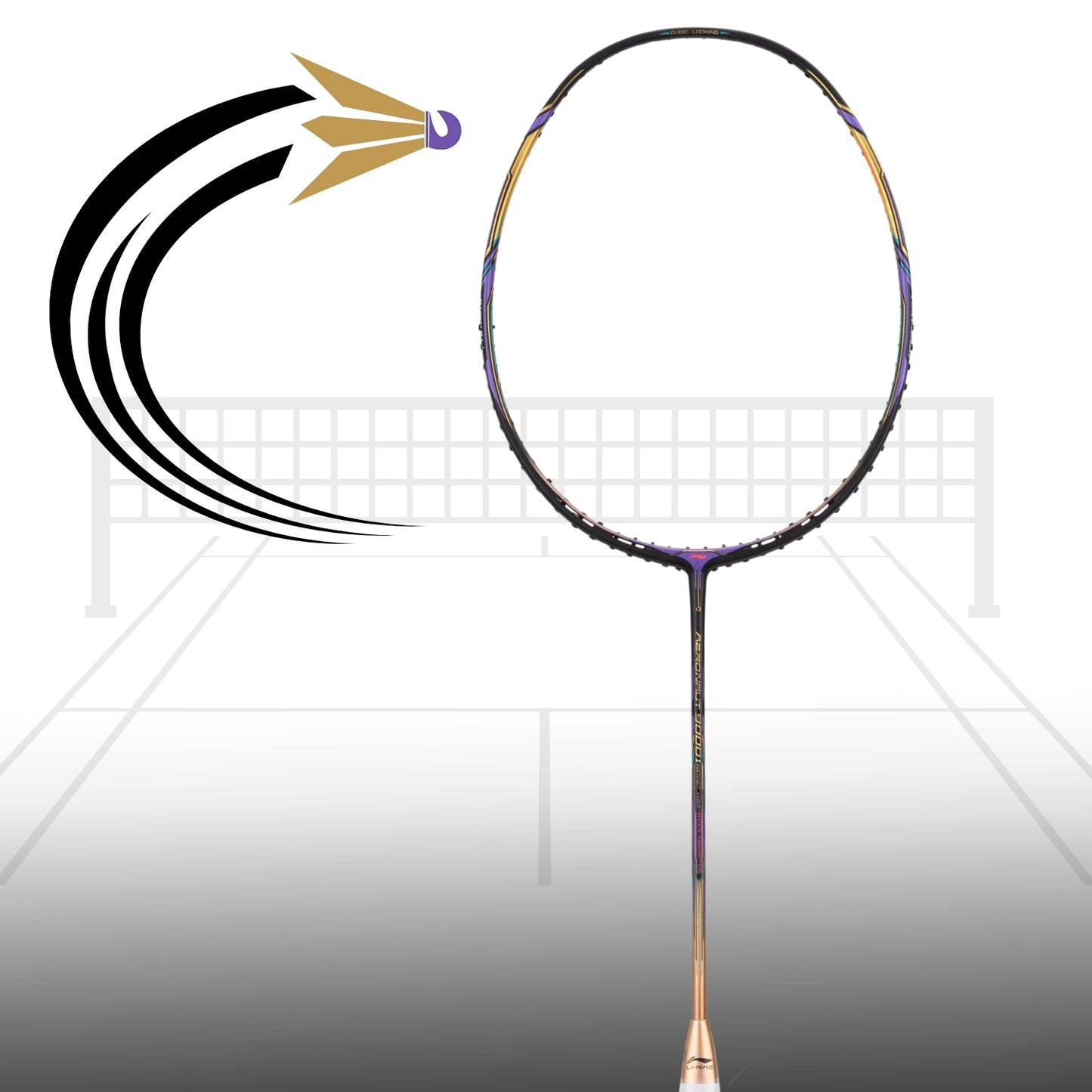 Li-Ning Aeronaut 9000I Unstrung Badminton Racquet, G6 - Black/Gold/Purple - Best Price online Prokicksports.com