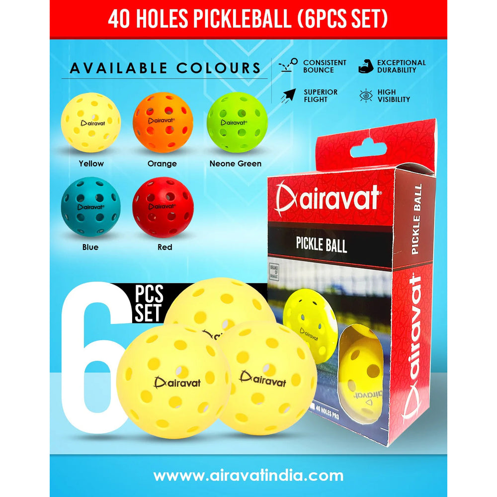 Airavat Outdoor 40 Hole Pickleball Balls, Pack of 6 - Best Price online Prokicksports.com