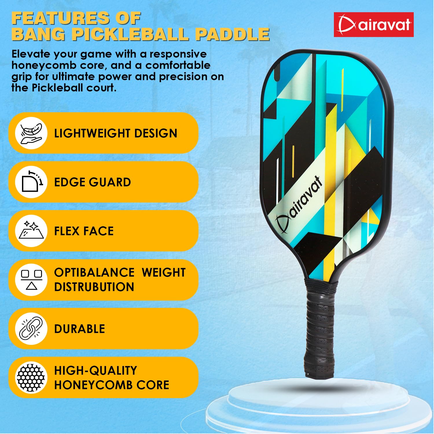 Airavat Bang 7403 Pickleball Paddle Set (Combo of 2 Pc Pickleball Paddles, 2 Pc Balls & 1 Premium Bag) (Copy) - Best Price online Prokicksports.com