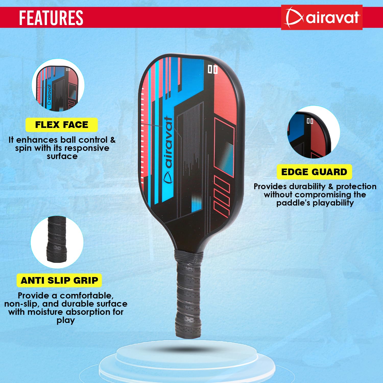 Airavat Bang 7403 Pickleball Paddle Set (Combo of 2 Pc Pickleball Paddles, 2 Pc Balls & 1 Premium Bag) (Copy) - Best Price online Prokicksports.com