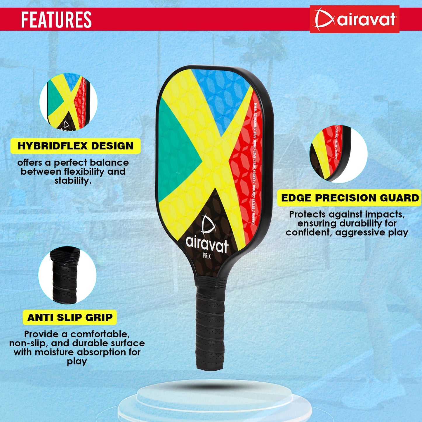 Airavat Prix 7404 Pickleball Paddle Set (Combo of 2 Pc Pickleball Paddles, 2 Pc Balls & 1 Premium Bag) - Best Price online Prokicksports.com