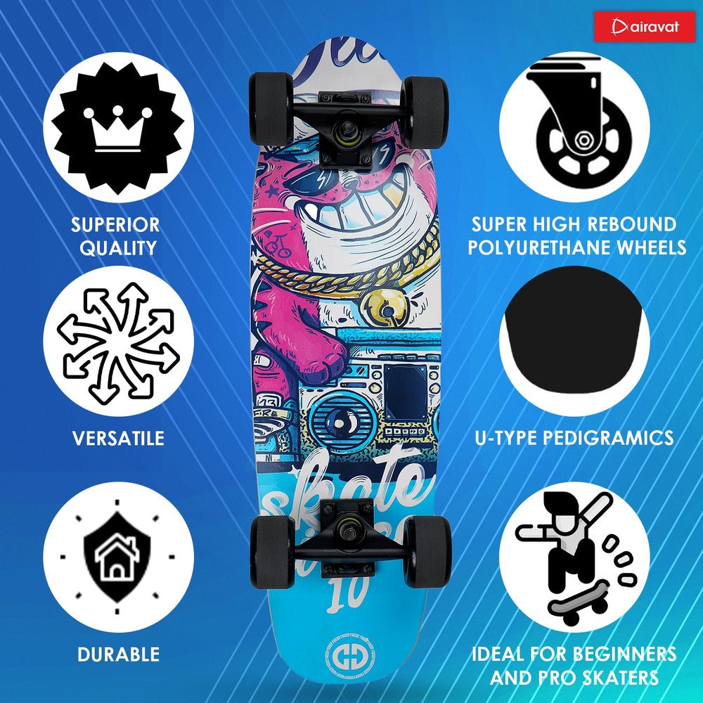 AIRAVAT Gallant Wooden Skateboard | Premium 7-Layer Deck with Non-Slip PU Wheels | Multicolor Board for Kids, Teens & Adults | Weight Capacity up to 100Kg - Best Price online Prokicksports.com