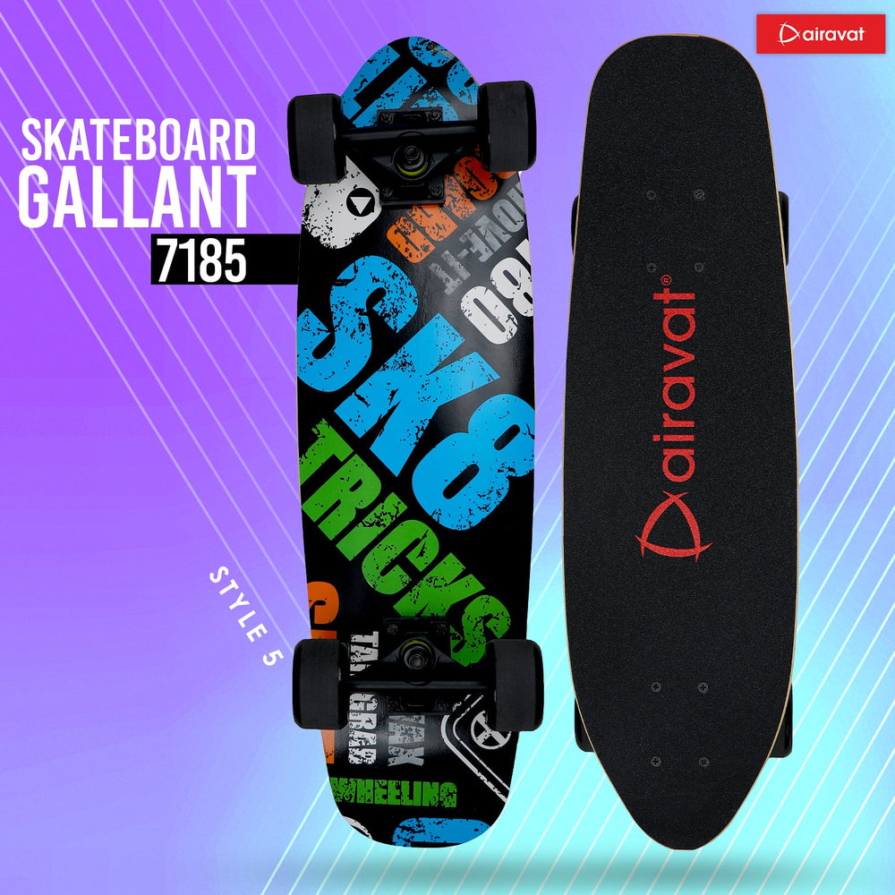 AIRAVAT Gallant Wooden Skateboard | Premium 7-Layer Deck with Non-Slip PU Wheels | Multicolor Board for Kids, Teens & Adults | Weight Capacity up to 100Kg - Best Price online Prokicksports.com