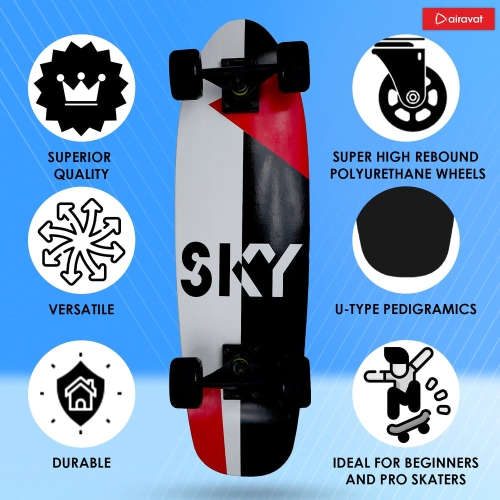 AIRAVAT Gallant Wooden Skateboard | Premium 7-Layer Deck with Non-Slip PU Wheels | Multicolor Board for Kids, Teens & Adults | Weight Capacity up to 100Kg