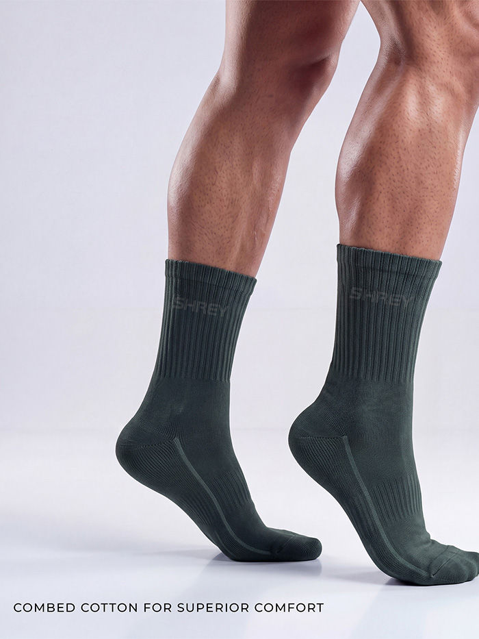 Shrey Original Match Cricket Socks (Pack of 3) | Combed Cotton, Cordura Heel & Toe | Grey-White/Viridian Green/Black Sand - Best Price online Prokicksports.com