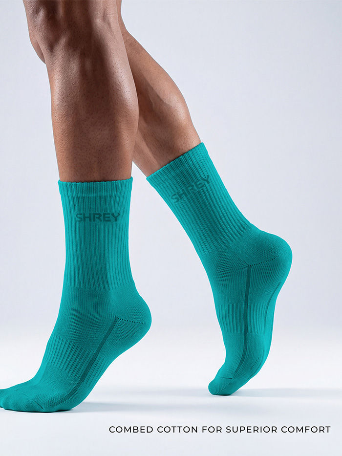 Shrey Original Match Cricket Socks (Pack of 3) | Combed Cotton, Cordura Heel & Toe | Grey-White/Viridian Green/Black Sand - Best Price online Prokicksports.com