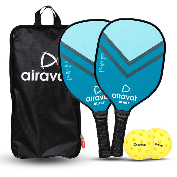 Airavat Blast 7406 Pickleball Paddle Set – 13mm | 2 Paddles + 2 Balls + Carry Bag | USAPA Approved | Lightweight Power & Control | Premium Grip | Tournament Ready (Yellow, Blue)