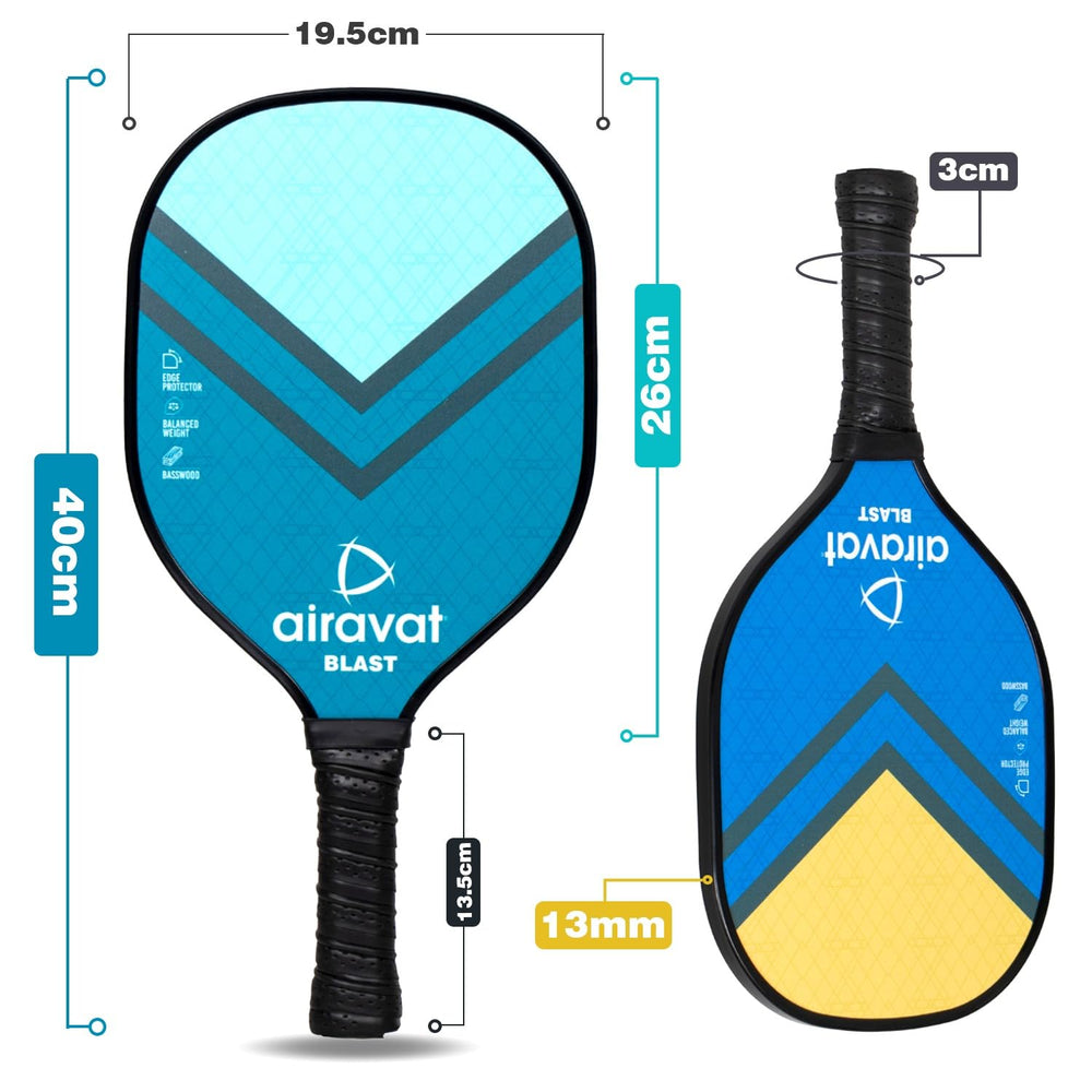 Airavat Blast 7406 Pickleball Paddle Set – 13mm | 2 Paddles + 2 Balls + Carry Bag | USAPA Approved | Lightweight Power & Control | Premium Grip | Tournament Ready (Yellow, Blue) - Best Price online Prokicksports.com