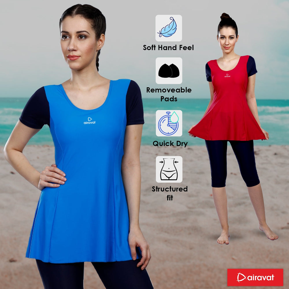 Airavat Brigid 5008 Women’s Swimming Frocksuit – Modest Full-Cover Swimwear with Skirt Design for Pool, Beach, Water Sports & Training Use - Best Price online Prokicksports.com