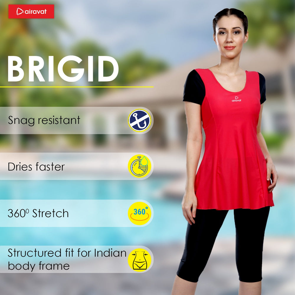 Airavat Brigid 5008 Women’s Swimming Frocksuit – Modest Full-Cover Swimwear with Skirt Design for Pool, Beach, Water Sports & Training Use - Best Price online Prokicksports.com