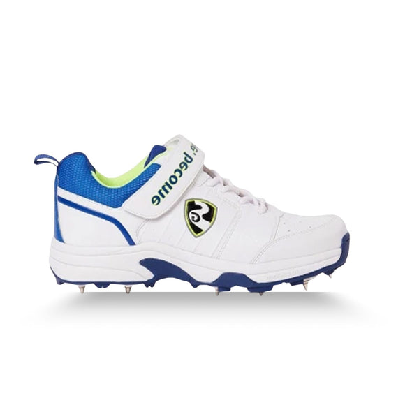 SG Sierra 2.0 Full Metal Spikes Cricket Shoe, White/Lime/Royal Blue