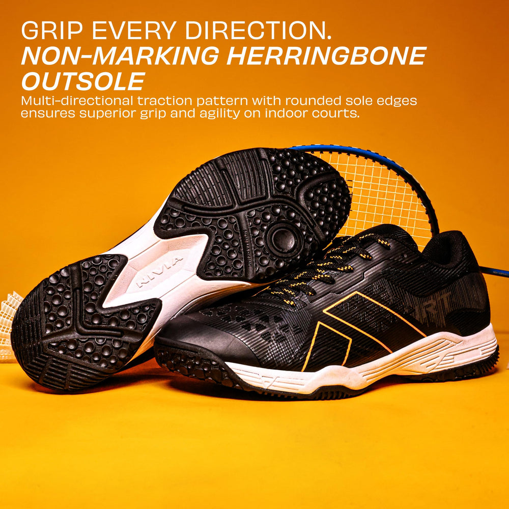 NIVIA Hy Court 3.0 Badminton Shoes – Mesh/TPU Upper, Duofoam Cushion, Non-marking Herringbone Sole | Lightweight Comfort, Secure Fit, For Indoor Court Sports - Best Price online Prokicksports.com