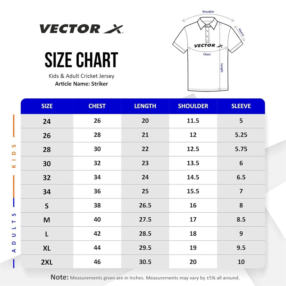Vector X Striker Cricket T-Shirt (Half Sleeves) | Lightweight & Breathable Jersey for Men & Boys | Ideal for Match, Practice & Team Uniforms - Best Price online Prokicksports.com